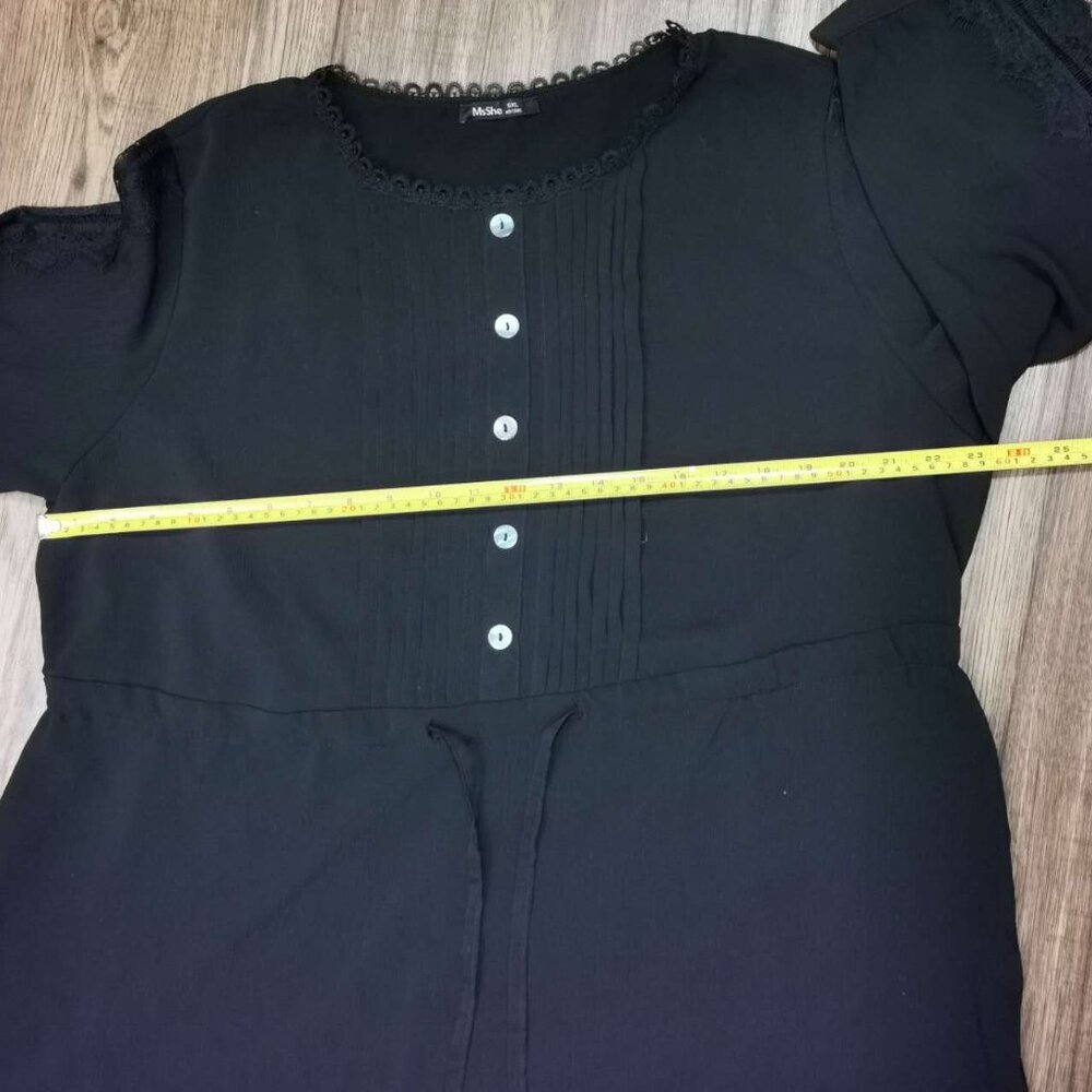 Elegant Black Dress with Lace-Trimmed 3/4 Sleeves(XL-2XL) - Picture 3 of 10